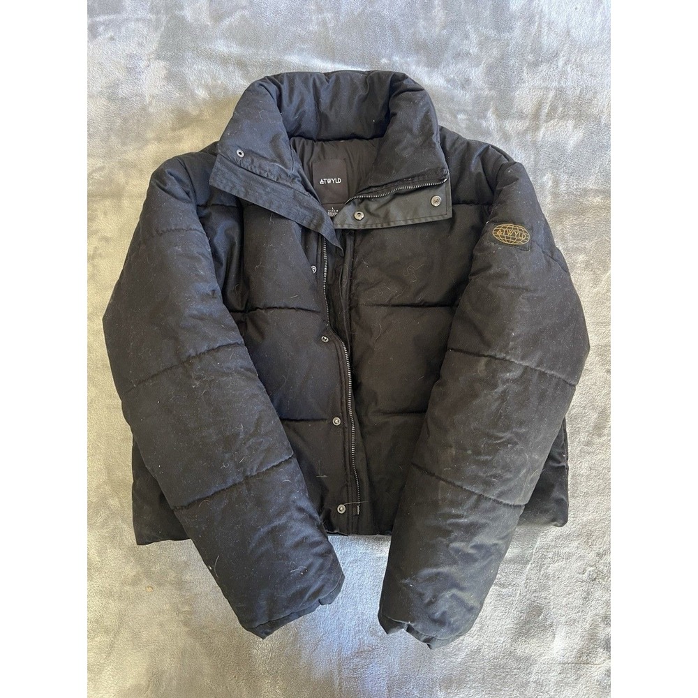 Atwyld Flux Cotton Waxed Black Puffer Jacket Size L Cropped Y2K Biker